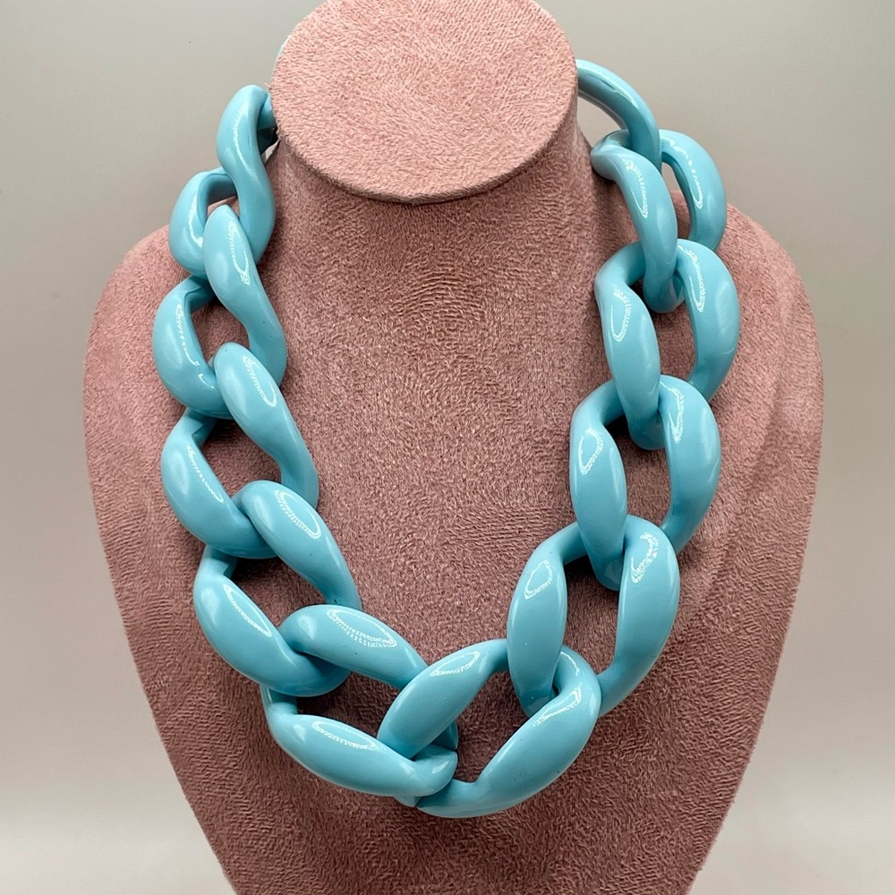 Chunky Baby Blue Resin Chain Necklace - Women Jewelry